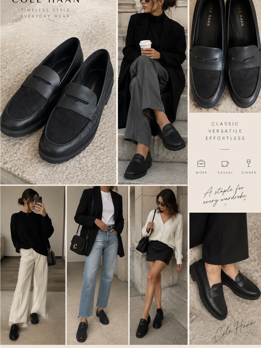 Cole Haan Black Leather & Suede Penny Loafers